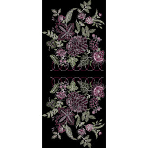 Royalty Free Symmetrical Floral Border Embroidery Design with Delicate Pastel Thread Work on Black Background