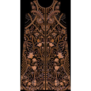 Royalty Free Symmetrical Floral Border Embroidery Design with Delicate Pastel Thread Work on Black Background