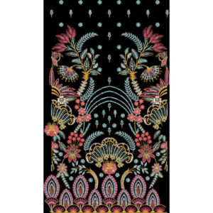 Royalty Free Multicolor Floral Ethnic Embroidery Panel Design on Black Background