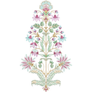 Royalty Free Floral Vertical Embroidery Design with Elegant Multicolor Thread Work