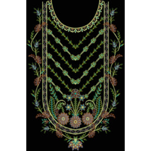 Royalty Free Floral Chevron Neckline Embroidery Design with Elegant Multicolor Thread Work