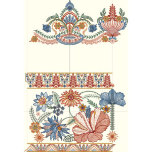 Royalty Free Multicolor Floral Border Embroidery Design with Traditional Botanical Motifs