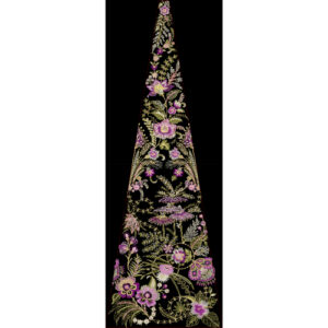 Royalty Free Luxury Floral Panel Embroidery Design with Gold Thread and Pink Accents on Black Background