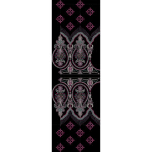 Royalty Free Traditional Ornamental Border Embroidery Design with Pink and Silver Thread Work on Black Background