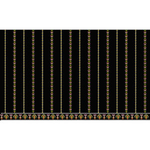 Royalty Free Vertical Floral Stripe Embroidery Design with Multicolor Thread Work on Black Background