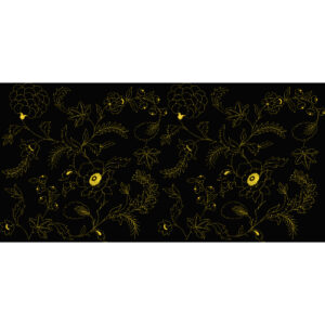 Royalty Free Elegant Floral Outline Embroidery Design with Golden Thread Work on Black Background