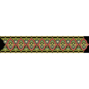 Royalty Free Traditional Geometric Border Embroidery Design with Multicolor Thread Work on Black Background