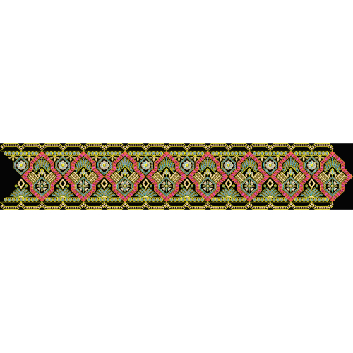 Royalty Free Traditional Geometric Border Embroidery Design with Multicolor Thread Work on Black Background