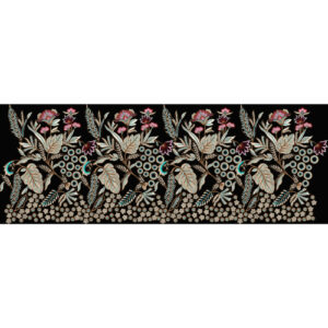 Royalty Free Floral Vine Border Embroidery Design with Beige and Pink Thread Work on Black Background