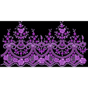 Luxury Scalloped Floral Lace Border Textile Print in Royal Purple on Black