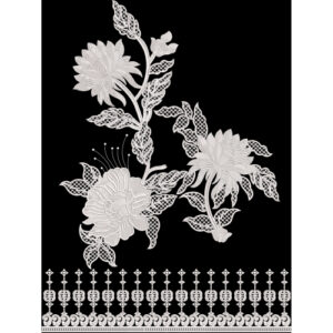 Elegant Monochrome Floral Embroidered Motif with Ornamental Border