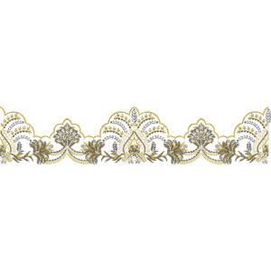 Royalty Free Floral Lace Border Embroidery Design with Gold Thread Work