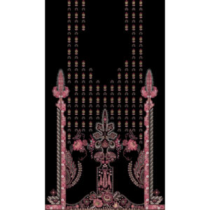 Luxury Ornamental Neckline Panel Motif in Pink on Black