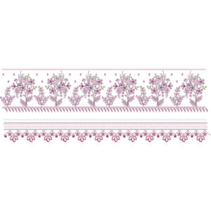 Delicate Floral Border Embroidery Pattern in Soft Pink Tones