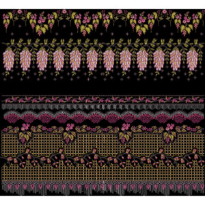 Luxury Multi-Layered Ornamental Floral Border Design in Gold and Pink on Black