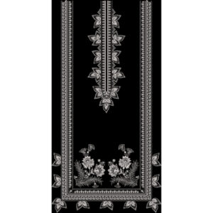Elegant Monochrome Embroidered Neckline Panel with Floral Border on Black