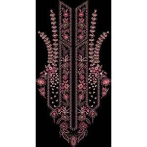 Luxury Embroidered Floral Neckline Panel Motif in Pink on Black
