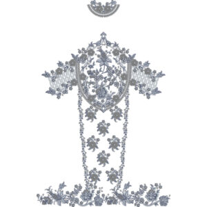 Elegant Silver Grey Lace-Style Neckline Panel with Floral Detailing