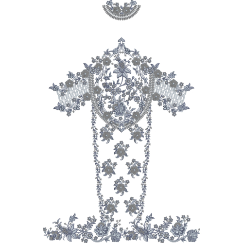 Elegant Silver Grey Lace-Style Neckline Panel with Floral Detailing