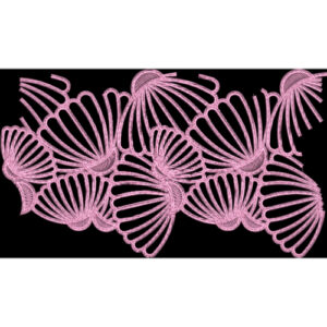 Modern Embroidered Fan-Petal Border Design in Soft Pink on Black