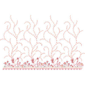 Delicate Coral Vine Floral Border with Butterfly Accents on White