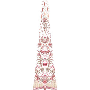 Elegant Vertical Embroidered Neckline Panel with Floral Cascade in Soft Red