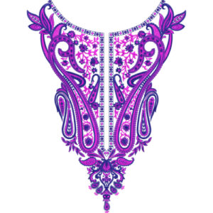 Elegant Purple Paisley Floral Neckline Embroidery Design