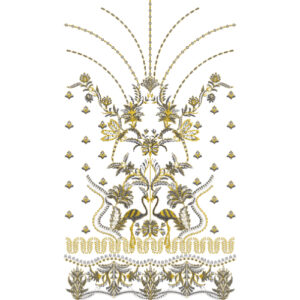 Royalty Free Traditional Floral Embroidery Design with Gold Thread Work