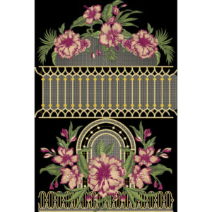 Luxury Floral Embroidery Border Design with Gold Architectural Motifs
