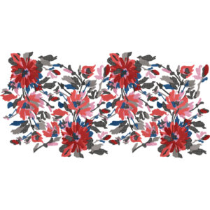 Modern Floral Embroidery Border Design with Bold Red Blossoms