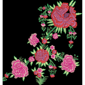 Luxury Embroidered Floral Motif Arrangement on Black Background