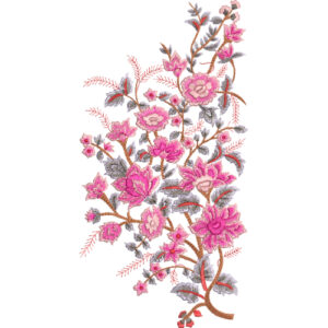 Royalty Free Floral Embroidery Design with Pink Flower Thread Work