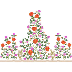 Classic Floral Embroidered Border with Rose and Blossom Motifs