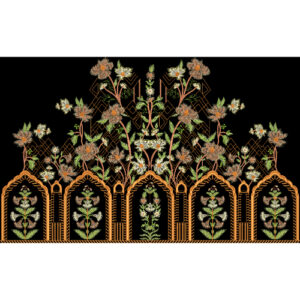 Embroidered Mughal Arch Floral Border Design with Ornamental Garden Motifs