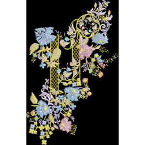 Elegant Embroidered Floral Vine Border with Ornamental Scrollwork