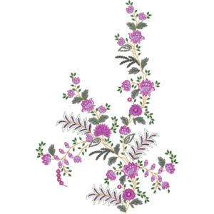 Delicate Embroidered Floral Vine Motif with Soft Pink Blossoms