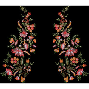 Embroidered Symmetrical Floral Panel Design with Elegant Vine Motifs