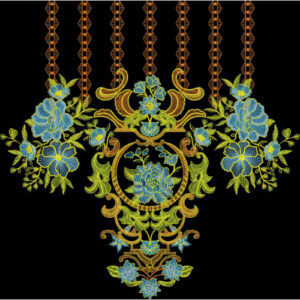 Royal Embroidered Floral Necklace Motif with Ornamental Chain Design