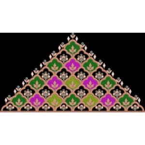 Embroidered Scalloped Geometric Border with Floral Motifs on Black Background