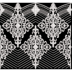Luxury White Embroidered Ornamental Border with Chevron Pattern on Black Background