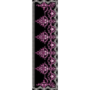 Elegant Embroidered Floral Lace Border with Pink Motifs on Black Background