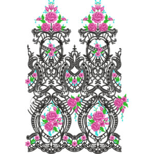 Ornate Embroidered Baroque Floral Panel with Rose Motifs