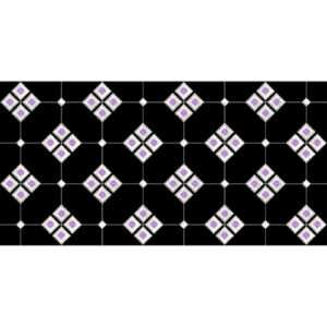 Geometric Embroidered Diamond Pattern with Floral Accents on Black Background