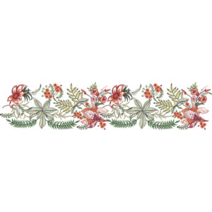 Delicate Embroidered Floral Vine Border with Botanical Elements