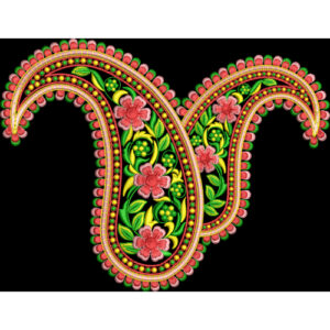 Royalty Free Floral Paisley Embroidery Design with Multicolor Thread Work