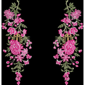 Embroidered Symmetrical Pink Floral Motif with Elegant Vine Detailing