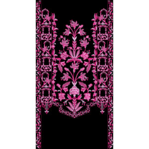 Ornate Embroidered Floral Panel with Architectural Side Borders in Pink
