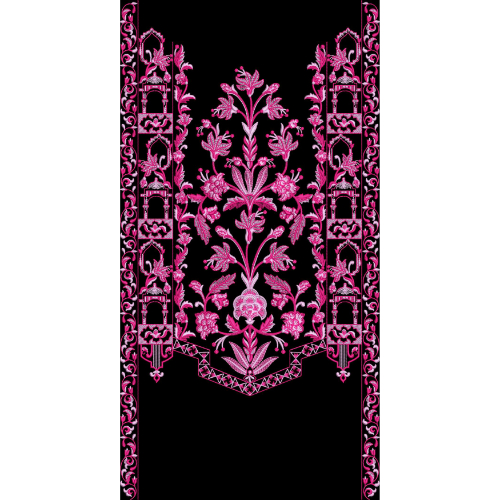 Ornate Embroidered Floral Panel with Architectural Side Borders in Pink