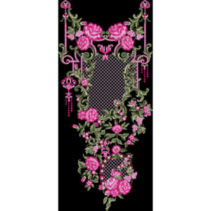 Luxury Embroidered Floral Panel with Ornamental Scrollwork and Mesh Detailing