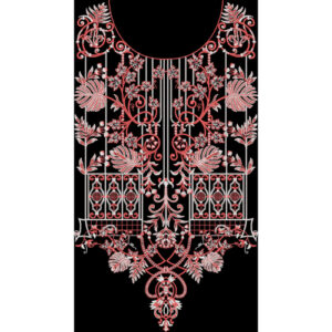 Luxury Embroidered Neckline Panel with Ornamental Floral and Scroll Design